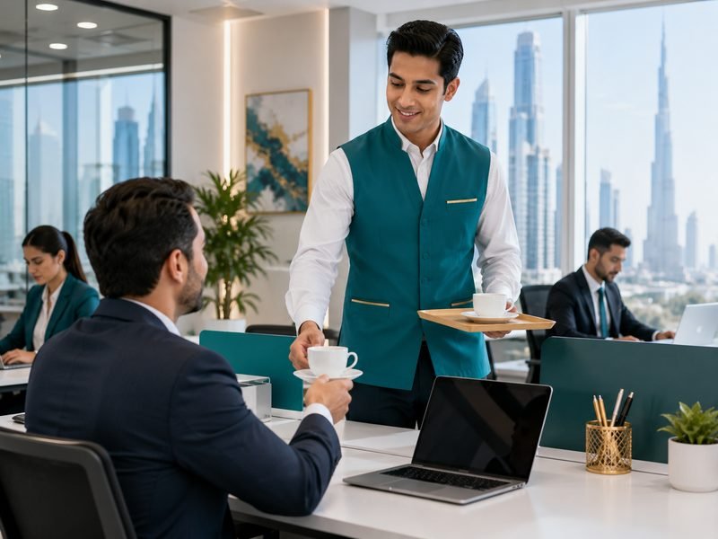 Well-presented office attendant serving in a modern office